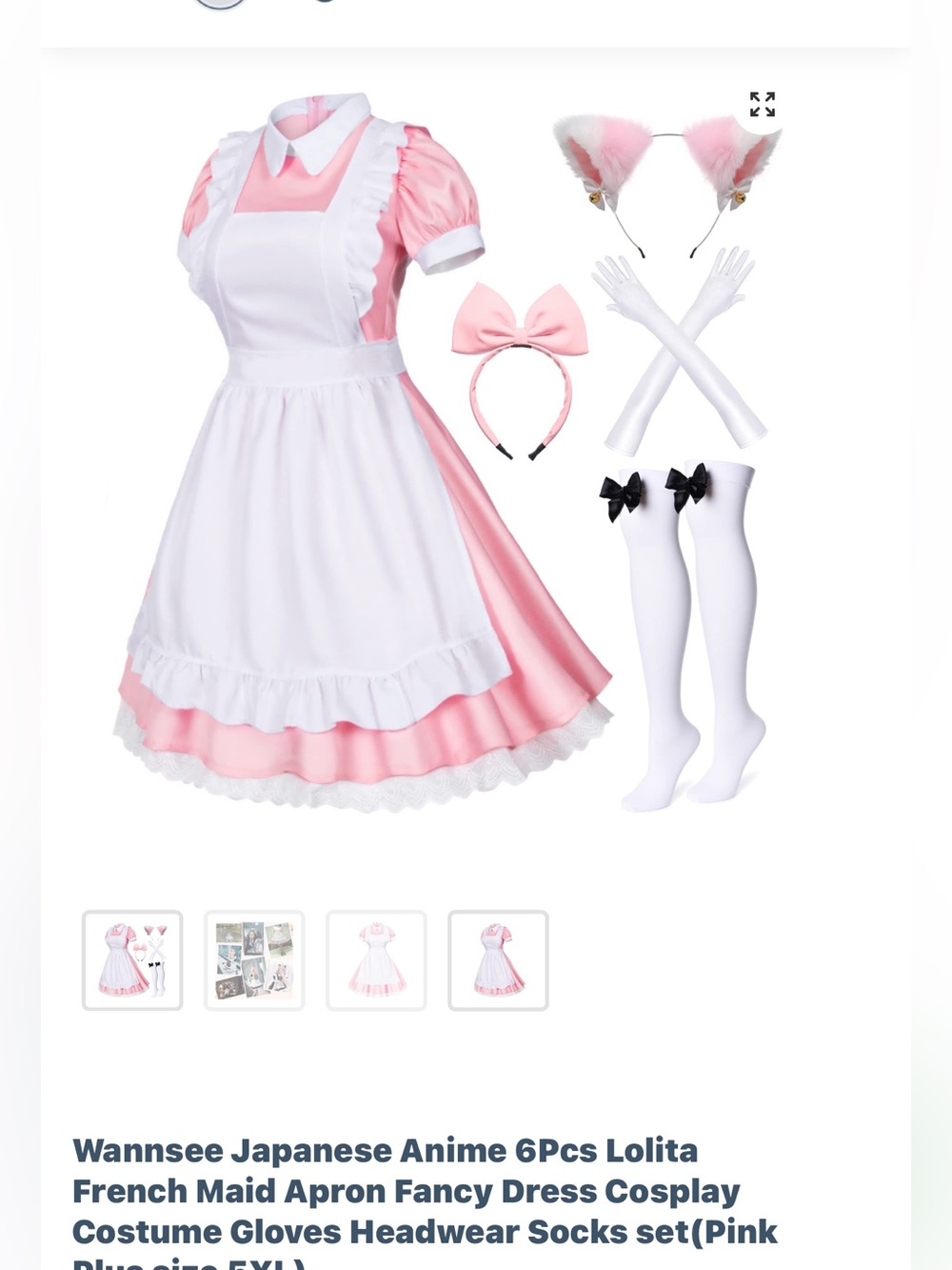 Japanese Anime Lolita Pink Maid Cosplay Costume Set - 6PC-open pkg but not worn